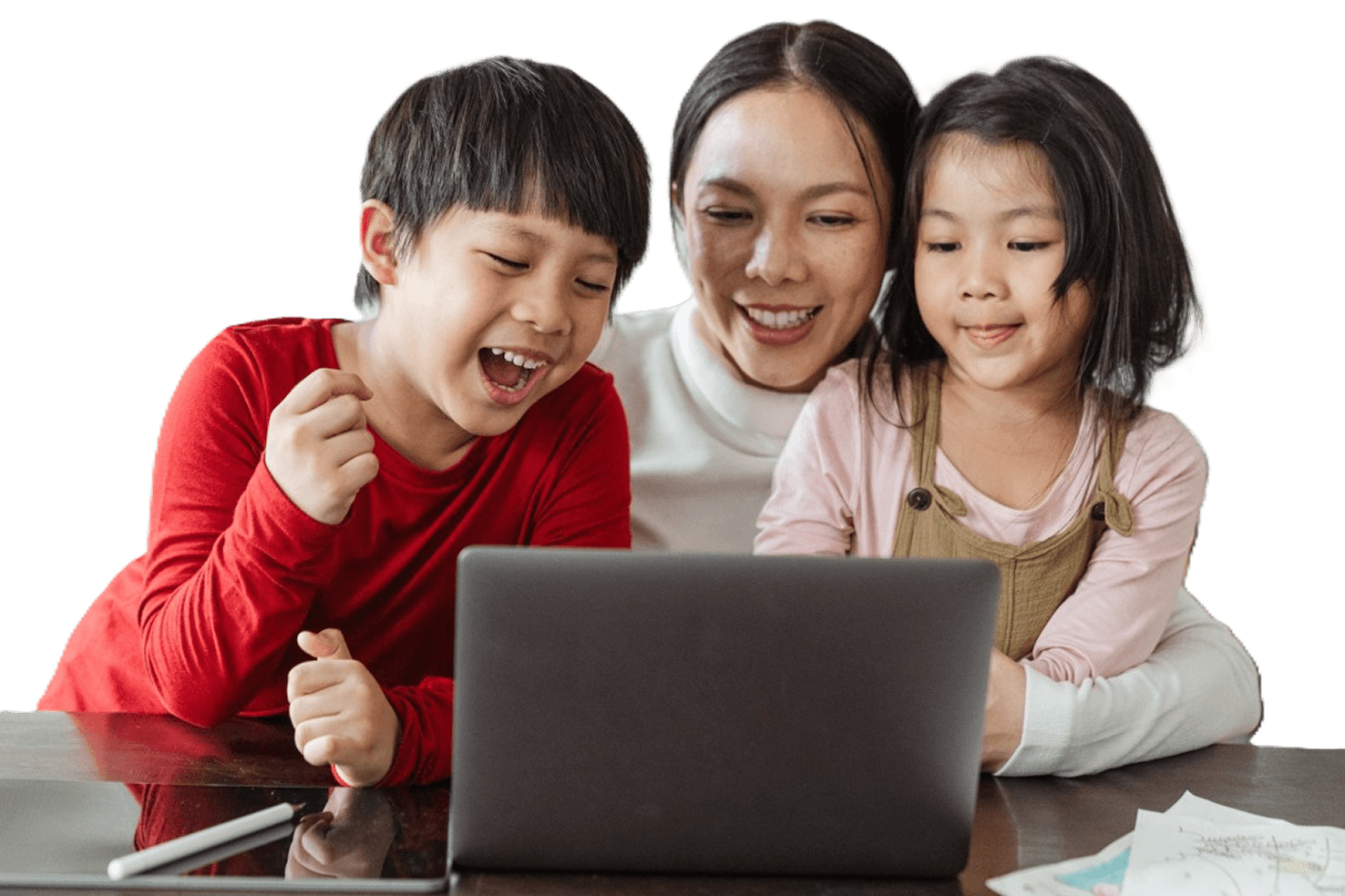 Family using a laptop together