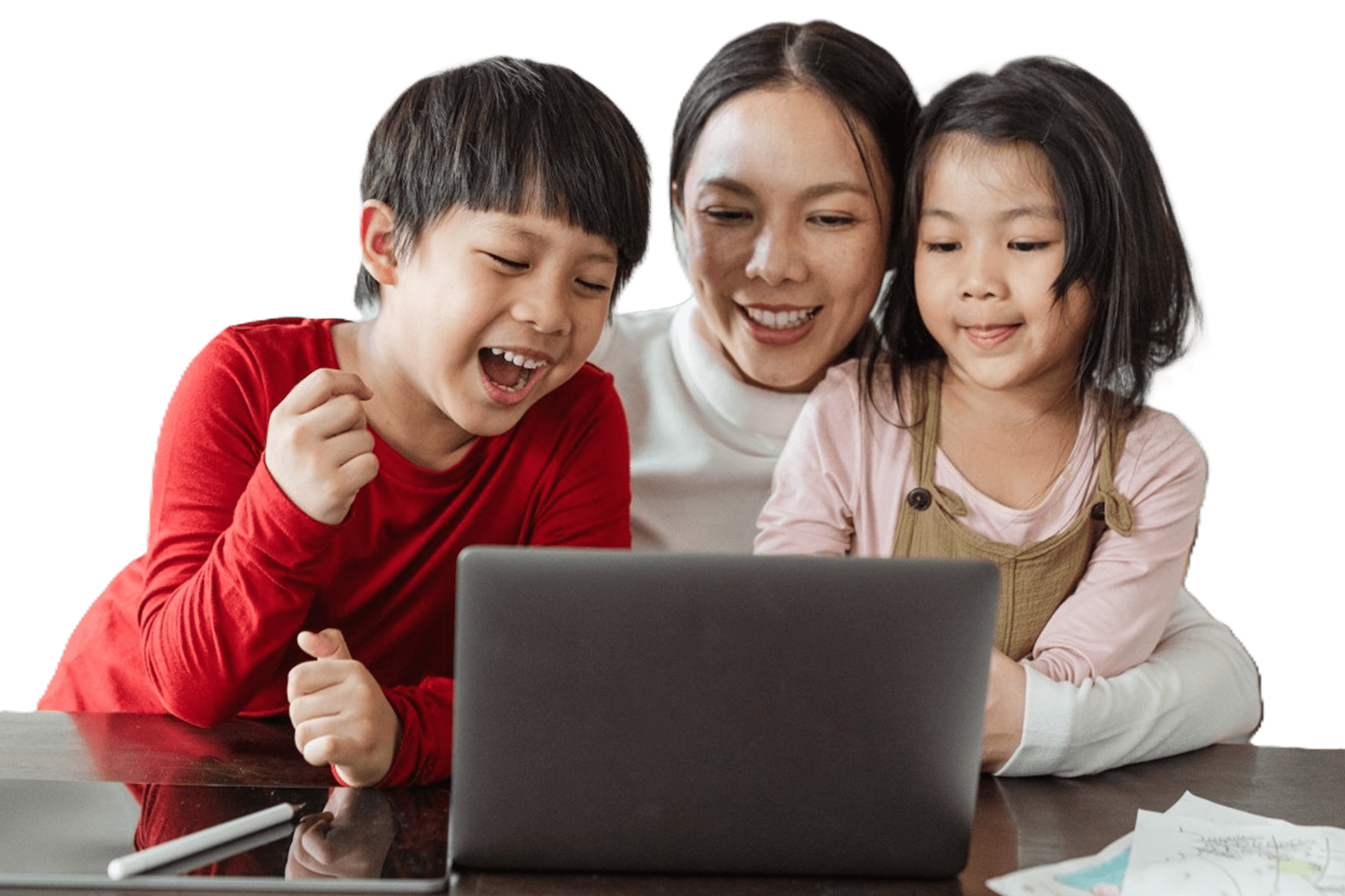 Family using a laptop together